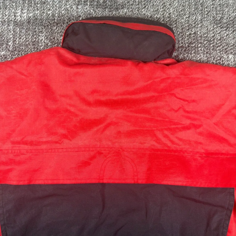 Vintage Weather Breaker Mens XL Black Red Colorblock Hooded Bomber Jacket 1980's